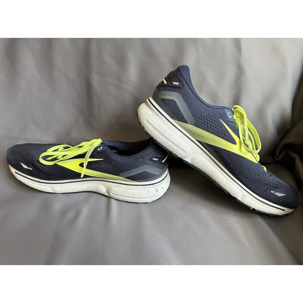 BROOKS GHOST 15 Mens 12W Navy Bright Green Running Walking‎ Athletic Sneakers